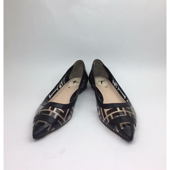 Fendi Black PVC Colibri Clear Leather FF Logo Pointed Ballerina Ballet Flat 36 - Picture 7 of 8